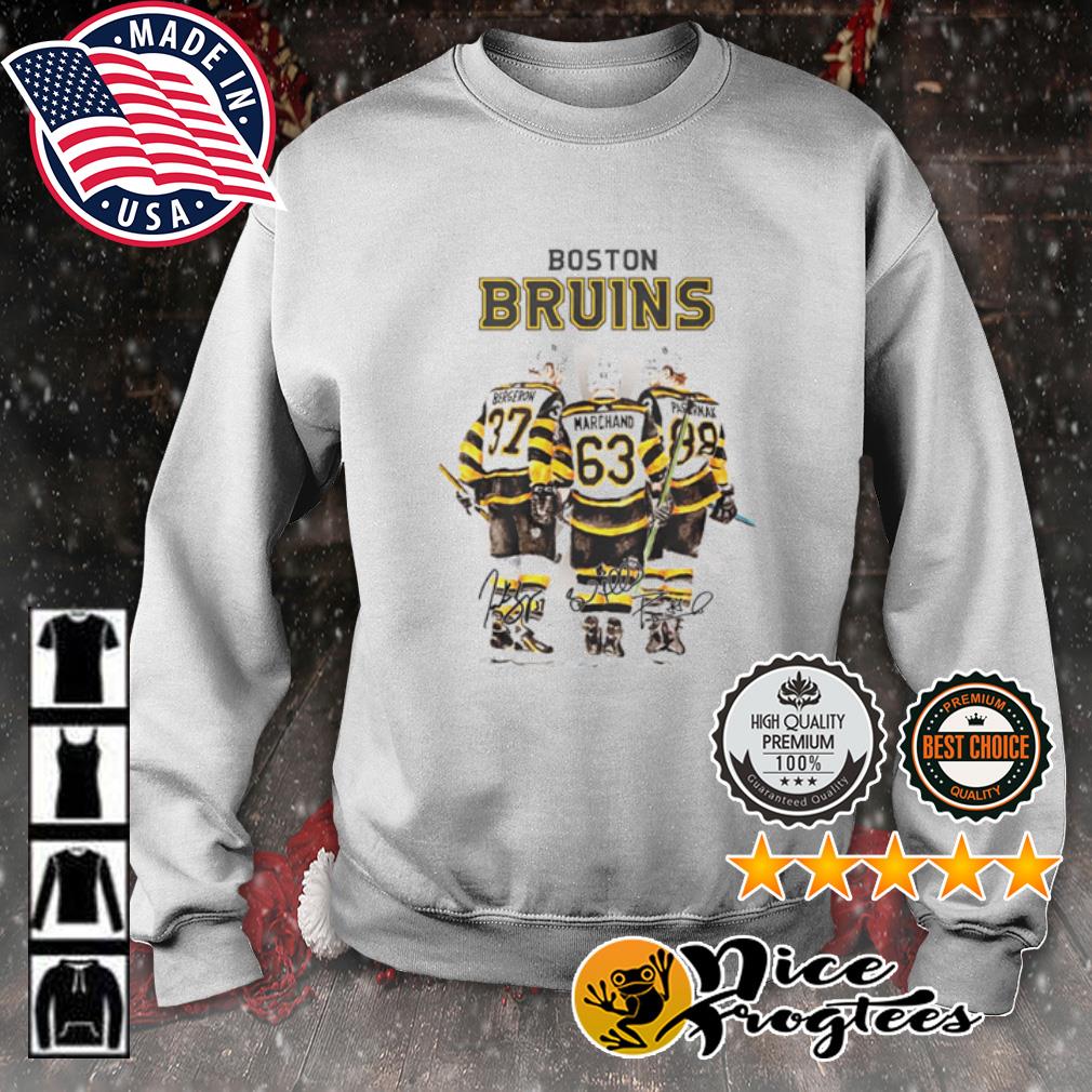Boston Bruins Hockey Patrice Bergeron David Pastrňák and Brad Marchand  signatures 2023 shirt, hoodie, sweater, long sleeve and tank top