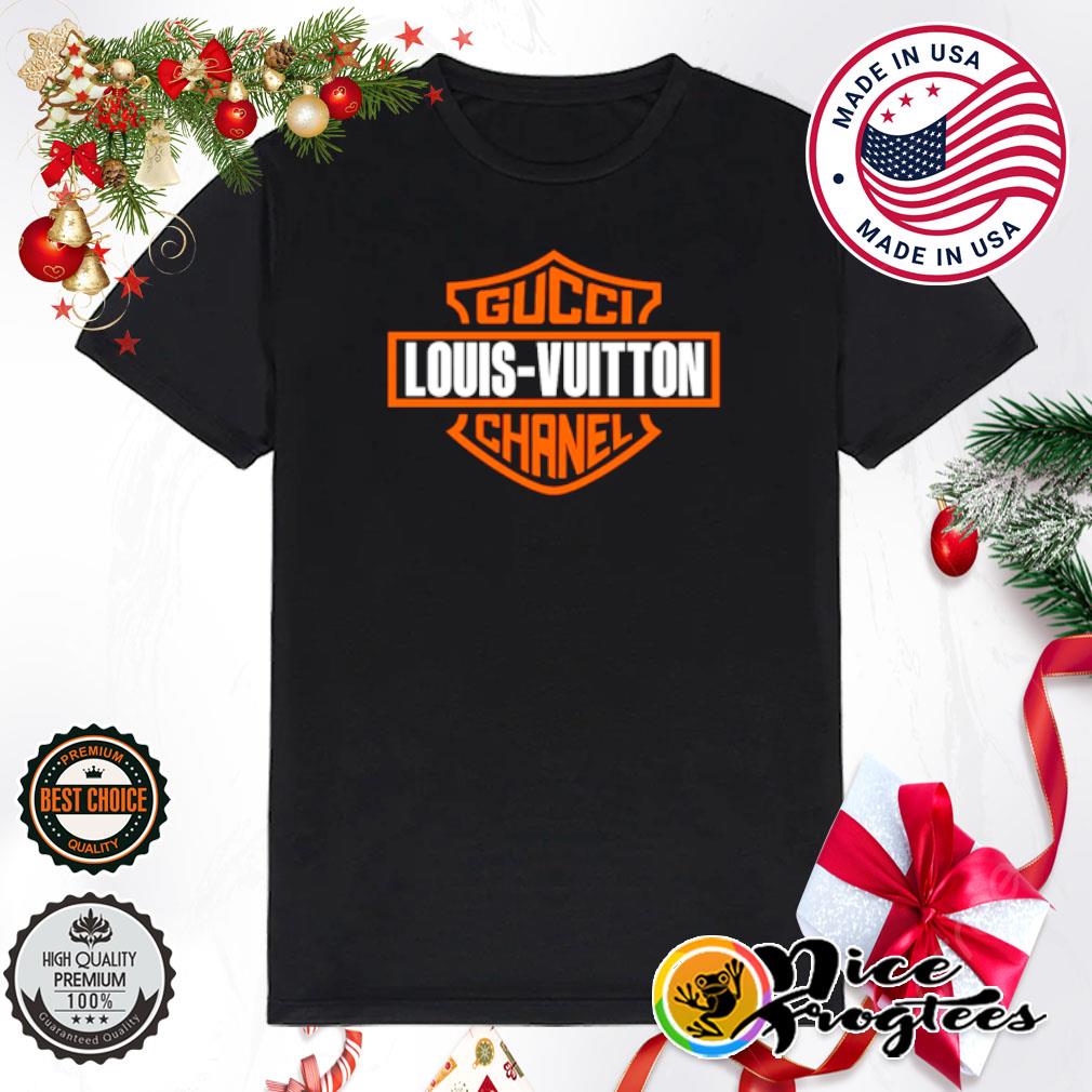 Awesome gucci Chanel Louis-Vuitton Harley Davidson parody shirt